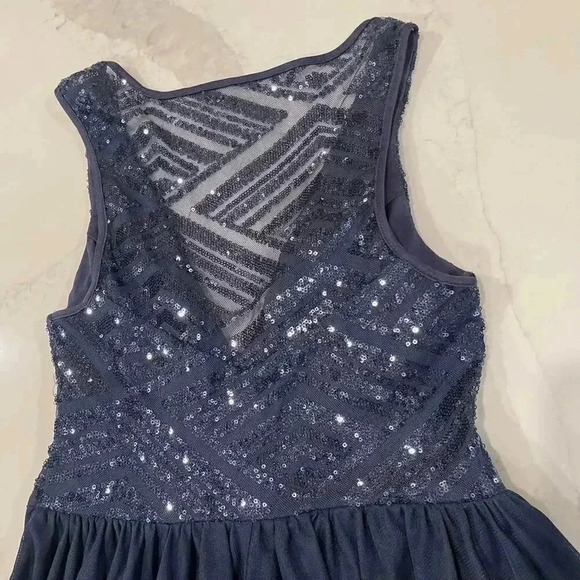 Trixxi Sequin Tulle Navy Blue Mini Party Dress MeshBack VNeck Women 5 Homecoming - Picture 6 of 8